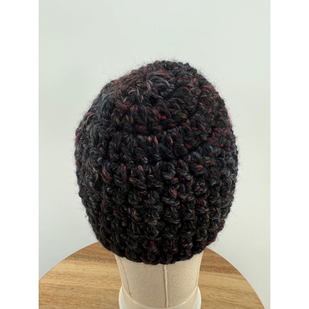 Handmade Chunky Knit Beanie Hat Dark Multi Color‎ Acrylic Alpaca Blend - Picture 3 of 6